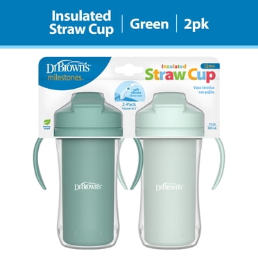 Dr. Brown's Milestones Insulated Sippy Cup with Straw and Handles, Green, 10oz, 12m , 2-Pack