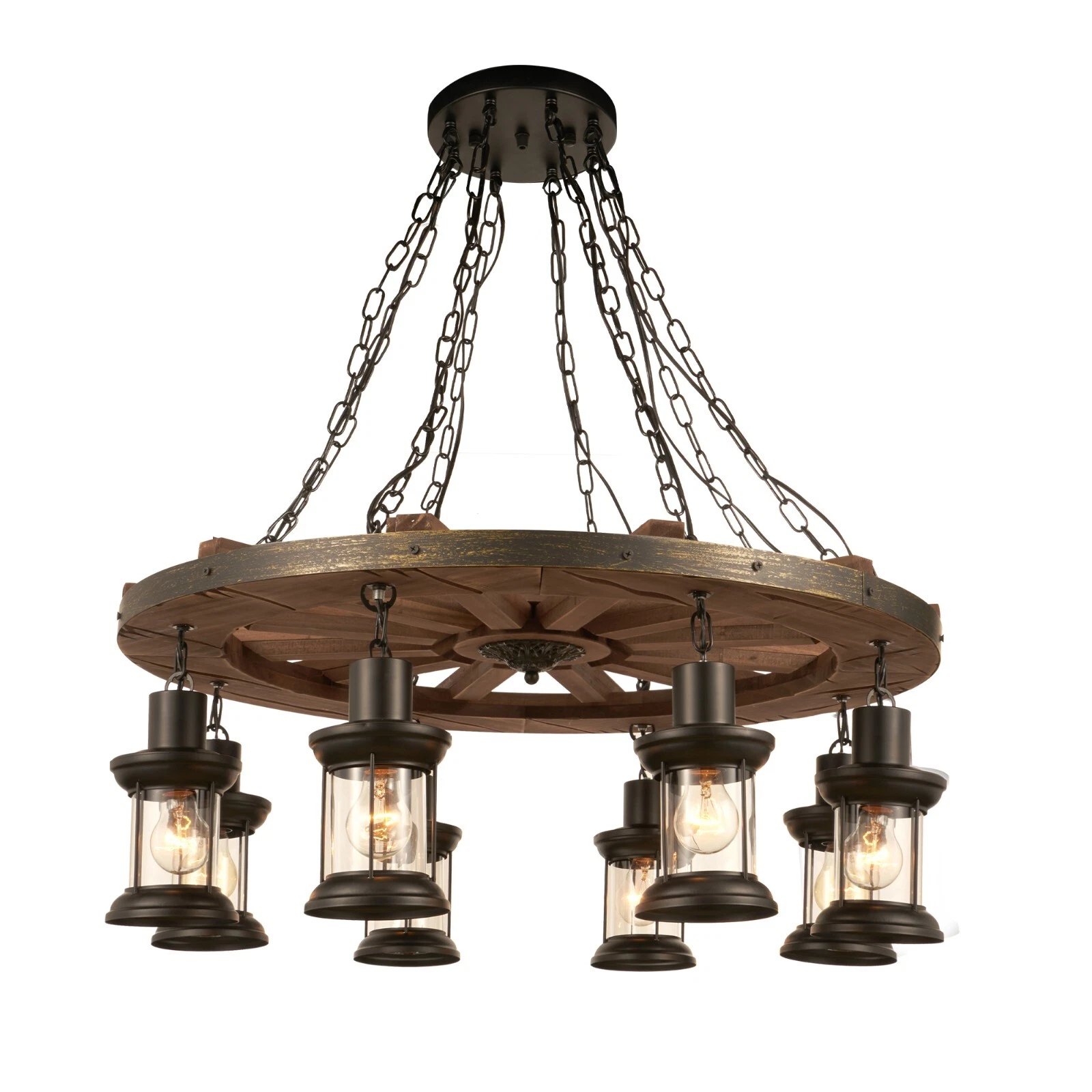 More Change 8-Lights Vintage Pendant Light Wagon Wheel Chandelier Pendant Ceiling Fixtures