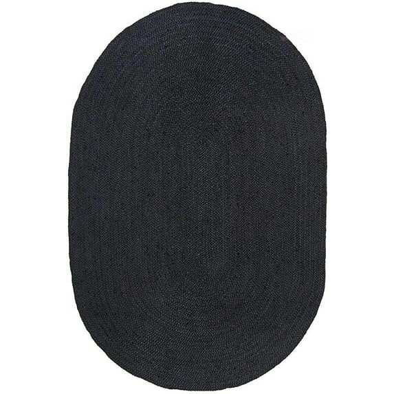 Vipanth Exports Black Color Jute Rug in Oval Shape, Area Rug for Home Decor (2x3 Feet)