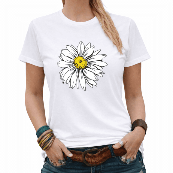 Giffimy Simple Floral Womens Print Tshirt Graphic Tees White/Black S-5XL Tops