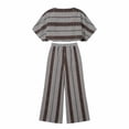thumbnail image 6 of Mifsaly Vacation Outfits for Women 2 Piece Set Striped Short Sleeve V Neck Wrap Crop Top and Flowy Wide Leg Pants Loose Casual Boho Beach Clothes with Pockets Black,L, 6 of 7