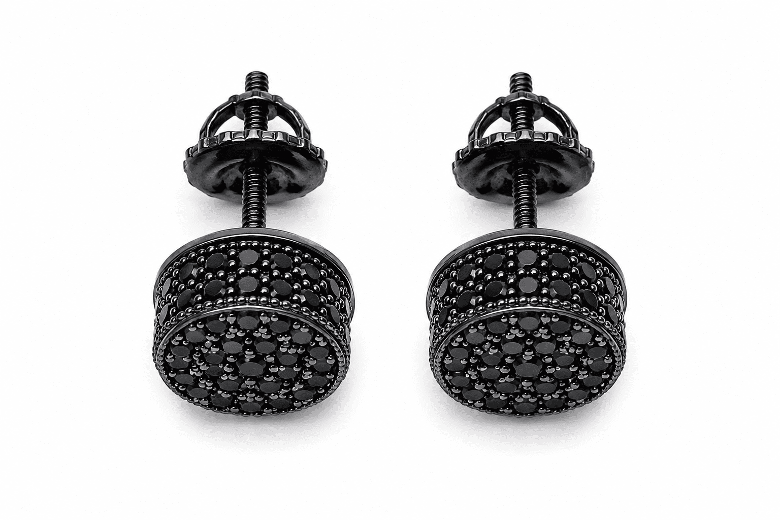 Divine Creation 1.20 Ct Round Cut Black Diamond Cluster Screw Back Mens Stud Earrings 14K Black Gold Plated 925 Sterling Silver
