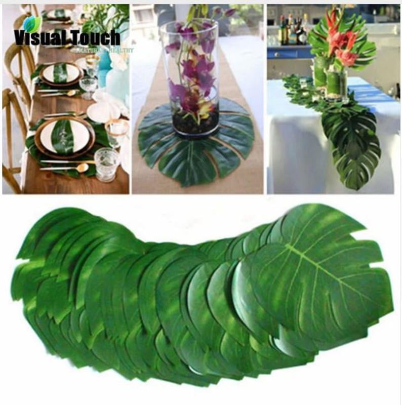 24pcs Tropical Leaves Cloth Artificial Palm Leaves Large