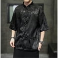thumbnail image 2 of Men's Silk Jacket Large Size Loose Chinese Stand Collar Jacket Trendy Retro Style Men's - Short Sleeve Black - XL, 2 of 7