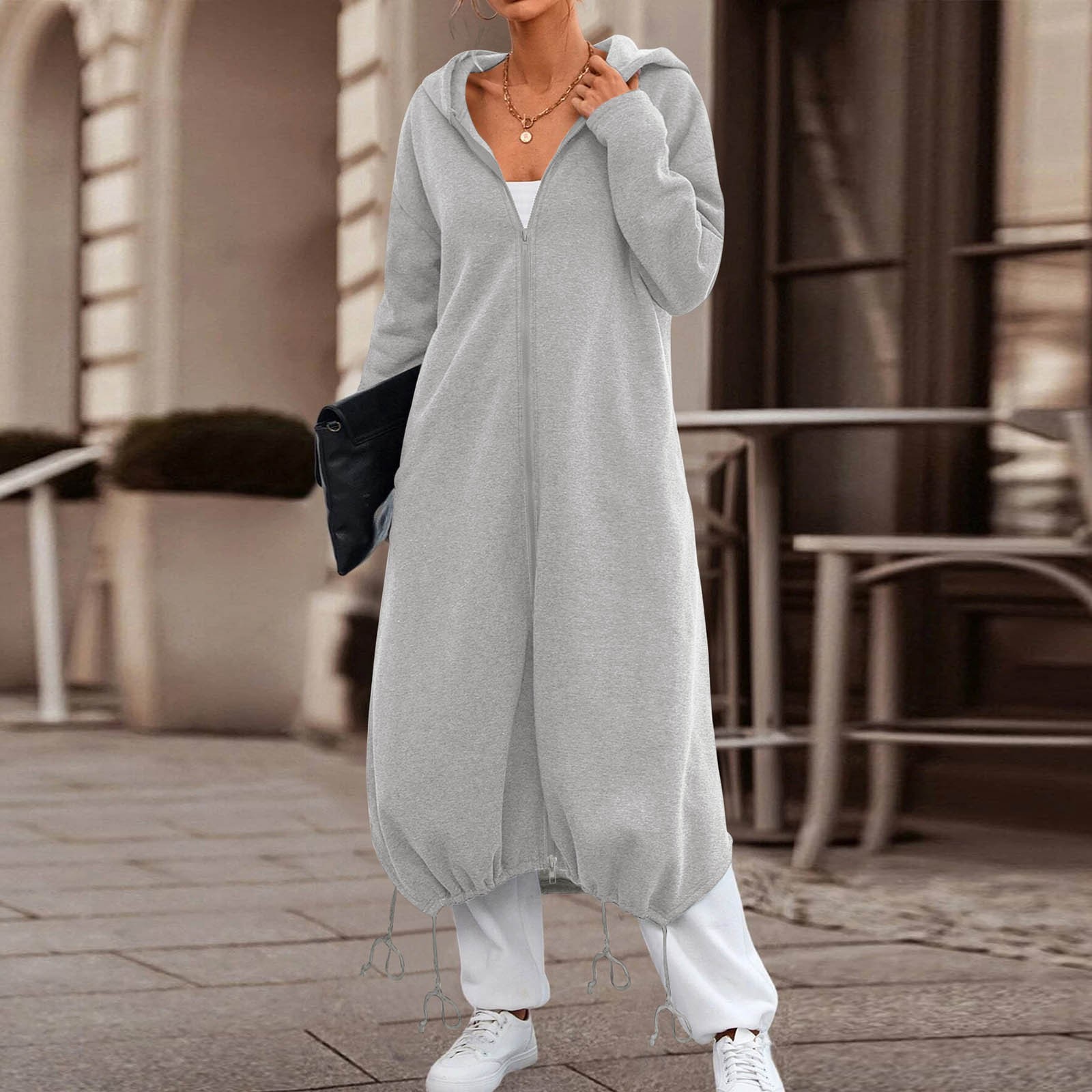Ediodpoh Women’s Loose Zippered Long Cardigan for Women Sweatshirt Jacket Hooded with Pockets GY2 XXL