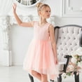 thumbnail image 5 of Girls Dress Pink Floral Lace Pearl V-back Bow Hi-lo Party Wedding Formal 10 Years, 5 of 7