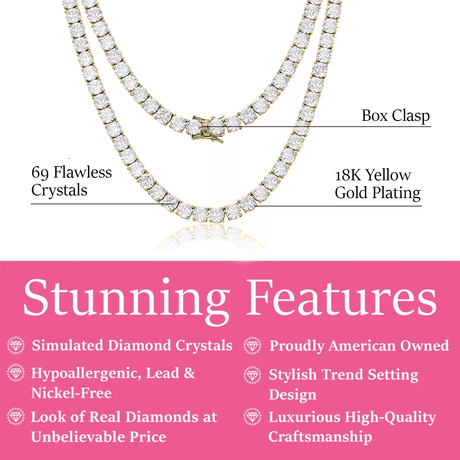 Cate & Chloe Priscilla 18k Yellow Gold Plated Necklace with Simulated Diamond Crystals for Women
