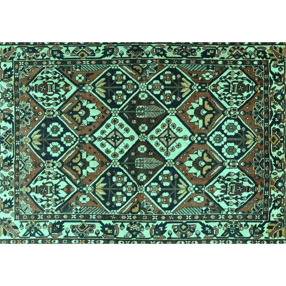 Ahgly Company Machine Washable Indoor Rectangle Persian Turquoise Blue Traditional Area Rugs, 5' x 7'
