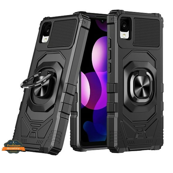 Xpression Cover for TCL ION Z Armor Hybrid Stand Ring Hard TPU Rugged Full-Body Protective [Military-Grade] Magnetic Car Ring Holder Phone Case - Black
