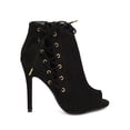 thumbnail image 2 of Qupid FH88 Women Faux Suede Peep Toe Corset Lace Up Stiletto Bootie, 2 of 6