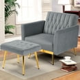thumbnail image 2 of ACMEASE Velvet Accent Chair with Adjustable Armrests and Backrest,Single Recliner Armchair with Ottoman, Light Grey, 2 of 7