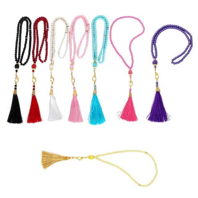Vibranting 8 Pieces Sturdy Glass Tasbih Set Handmade Islamics Prayer Beads Accessory for Meditation and Blessings