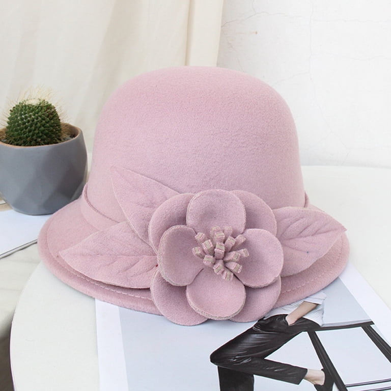 Elegant Pink Wool Flower Cloche Hat winter autumn Riforla Vintage Floral Wool Cloche Hat for Women 1920s  main image 4