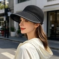 thumbnail image 2 of AJGRHE Women's Knitted Breathable Wide Brim Sun Hat Casual Summer Outdoor Beach Travel Accessory Wide Brim Sun Hat for Women Beach Visor Cap Sports Golf Hiking Black One Size, 2 of 4