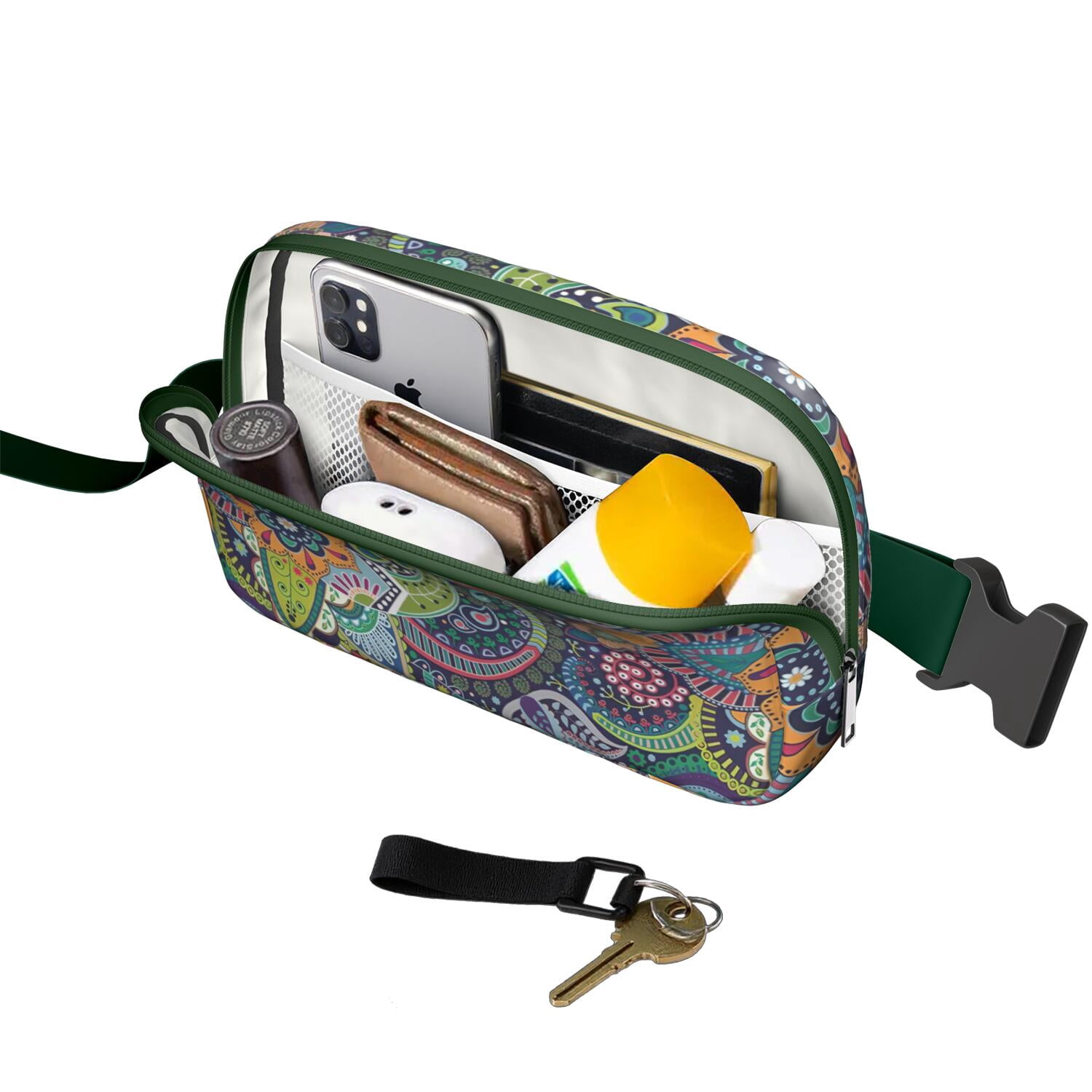 Mini Fanny Pack Boho Style Pattern Belt Bag for Women, Fashionable Waterproof Waist Pack with Adjustable Strap for Workout Running Traveling Hiking Cycling