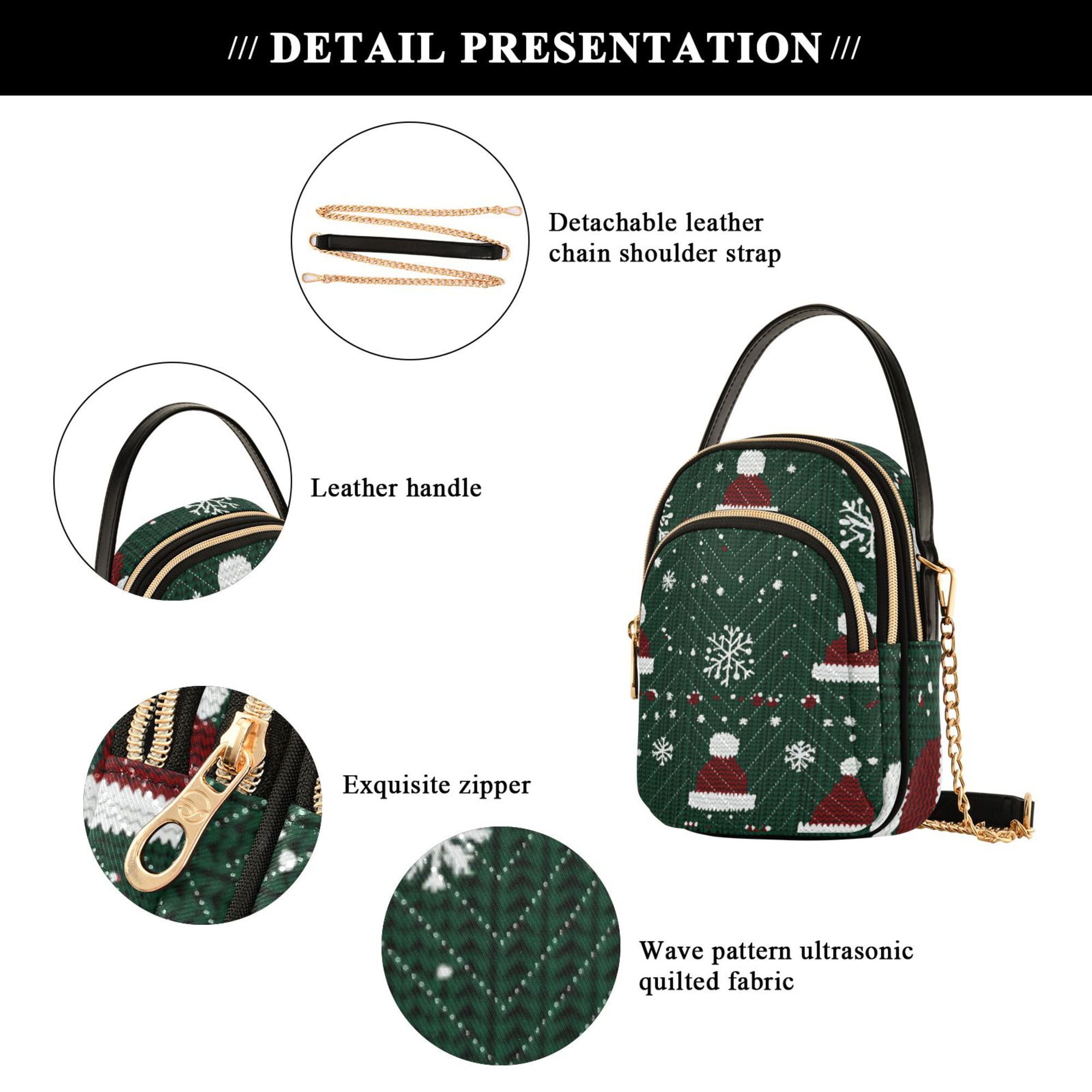 FORMRS Crossbody Bag for Women Quilted Travel Shoulder Cell Phone Purse with Chain Strap Handbag, Christmas Santa Hats