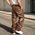 thumbnail image 4 of CONZONE Mens Pu Leather Pants Wide Leg Baggy Motorcycle Pants High Waist Fashion Streetwear Fall Winter Trousers with Pocket, 4 of 8