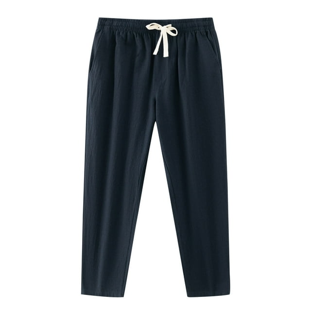 Afdoent Pantalon Homme Rétro Poches Taille Basse Cordon Imitation Coton et Lin Pantalon Décontracté Jogging Classique