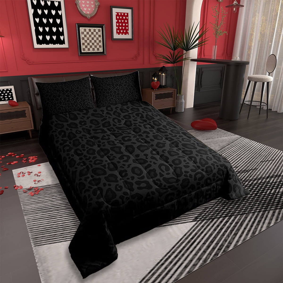 Leopard Print Comforter Set Twin Size,Abstract Cheetah Texture Bedding Set,Women Room Decor,Rustic Farmhouse Retro Down Comforter,Black Noble Duvet Insert