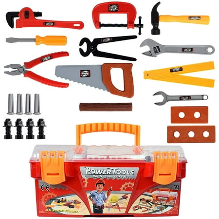WolVolk Realistic Toy Tool Set with Box and Removable Tool Tray for Kids, 26 Pieces