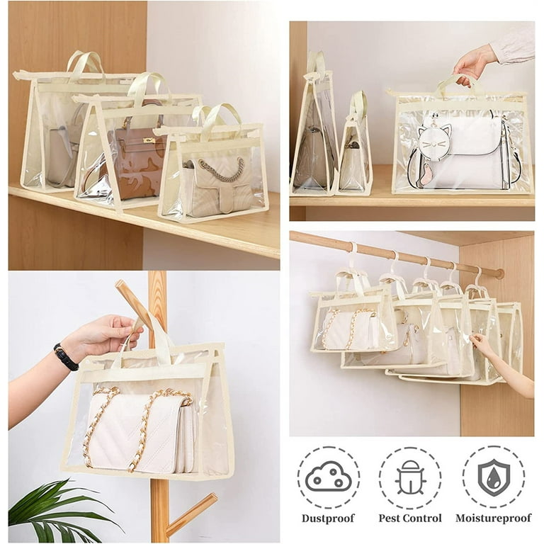 9 Pack Dust Bags for Handbags, Clear Handbag Storage Organizer for Closet  with Handle and Zipper 