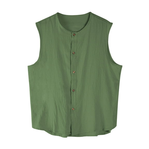 Blczomt Mens Tank Tops Under $5 2025 Summer Vest Green Button Down Sleeveless Cotton Linen Tank Top