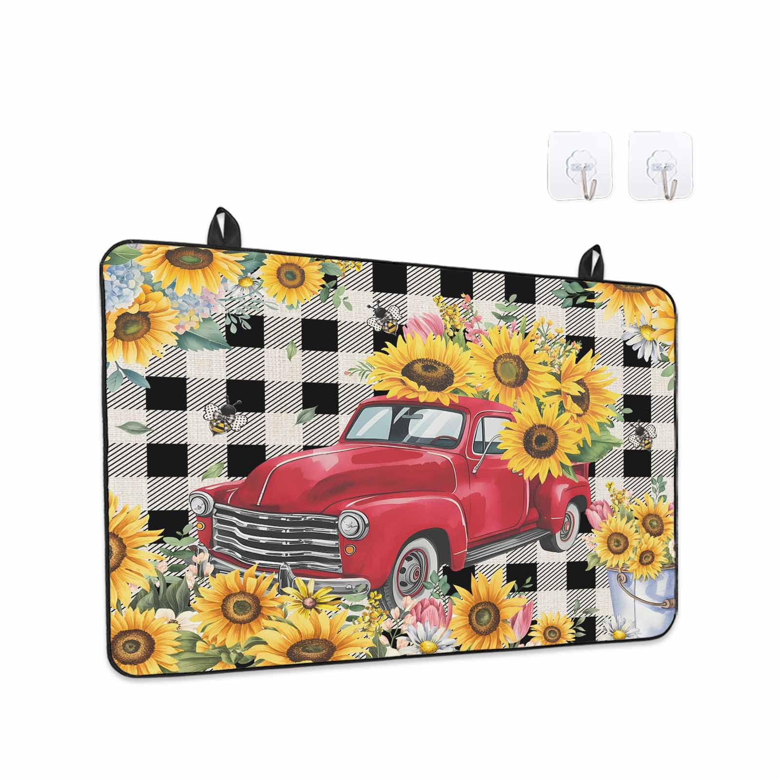 Spring Sunflowers Stove Top Cover for Electric Stove, Heat-proof & Non Slip Glass Top Stove Cover Protector, Car Farm Plaid Country Retro Art Kitchen Flat Cooktop Rubber Mat 31x24 Inches