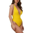 thumbnail image 4 of INSPIRE CHIC Women's Deep V Plunge Monokini Backless Bikini Set, 1 Piece Wide Strap Slimming Swimwear Bathing Suit X-Large Yellow, 4 of 5