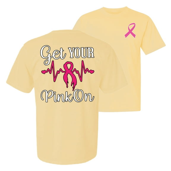 Wild Bobby, Get Your Pink On, Breast Cancer Awareness, Front and Back Garment-Dyed Washed Look Short Sleeve Tees, Banana, Small