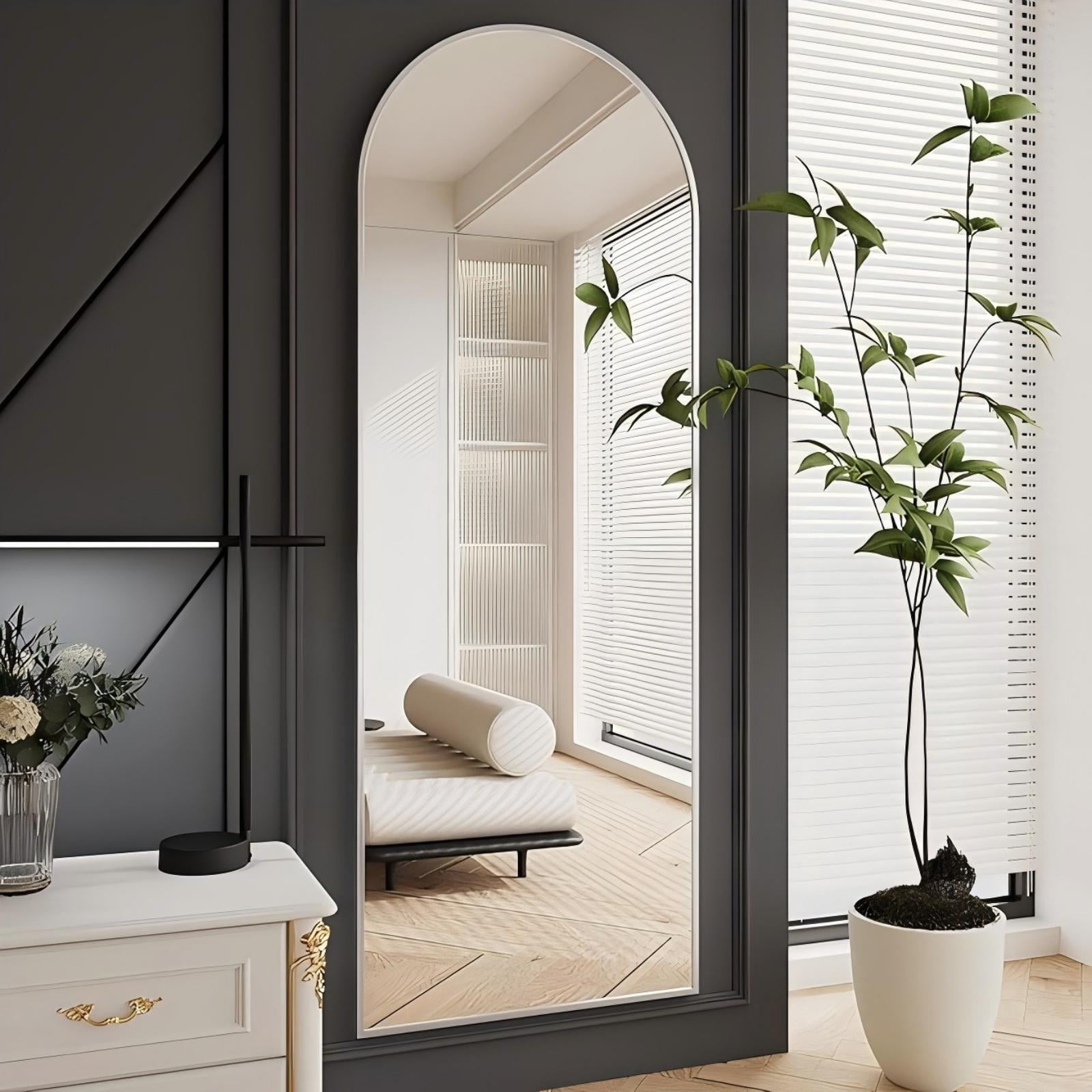 Lumora 71.1"X26" Arched Full Length Mirror Aluminum Alloy Frame Floor Mirror,Silver