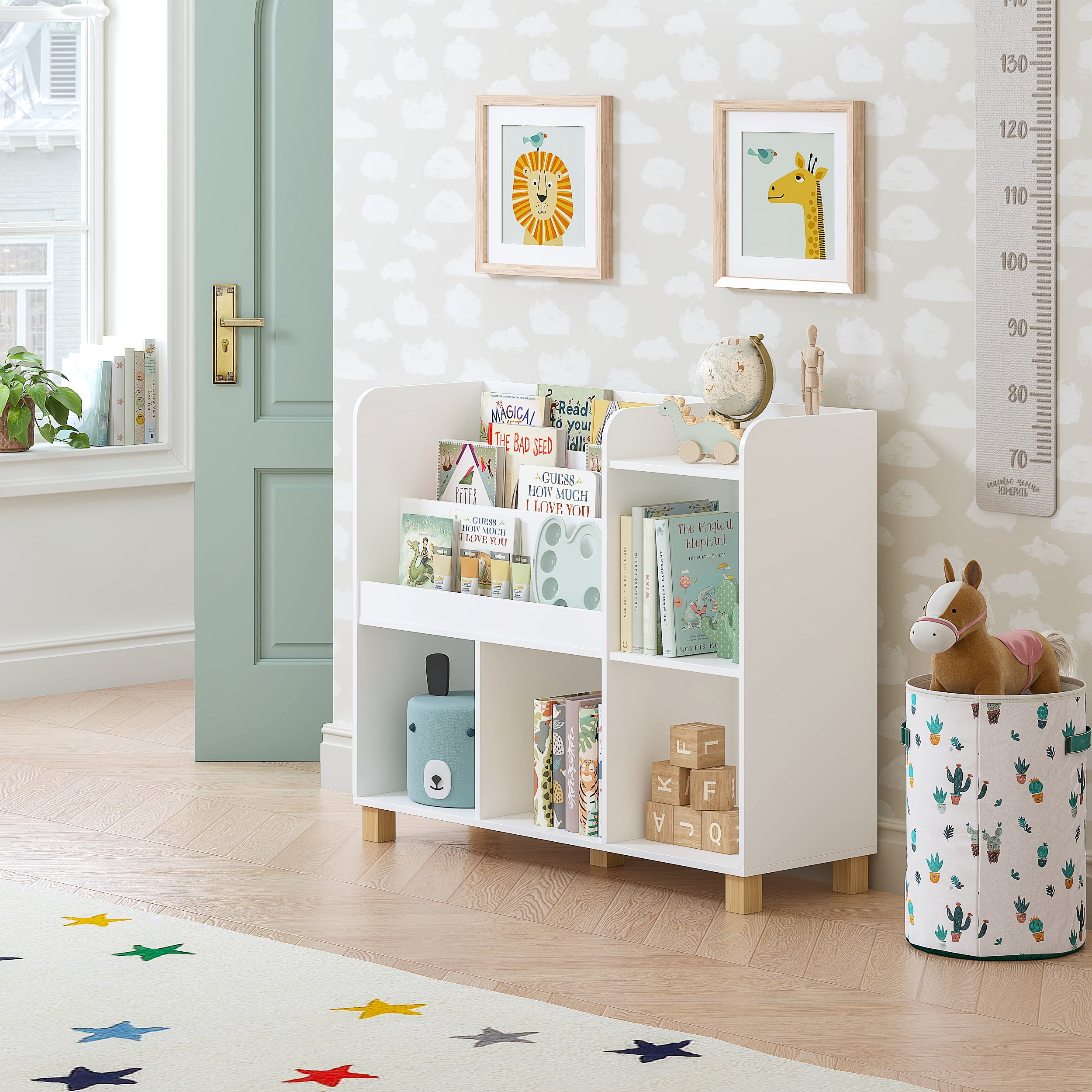 STAROUS Kids Bookshelf and Toy Storage Organizer, Tall Cube Bookcase for Playroom & Nursery, White