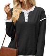 thumbnail image 6 of Wevis Autumn Henley Sweater for Women Color Block Button V-Neck Long Sleeve Knit Pullover Contrast Cuff Loose Daily Tops, 6 of 7
