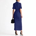 thumbnail image 4 of CIENVNSTG Women Shirt Dresses Spring Button Short Sleeve Satin Ruched Maxi Summer Dress 2026 Cocktail Party Wedding Dark Blue 2XL, 4 of 5