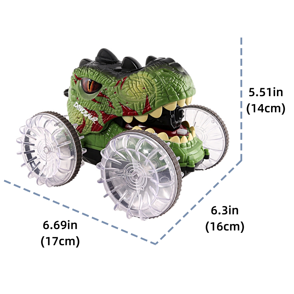 Aezusy Dinosaur Toy RC Cars for Kids, 360-Degree Rotation 4WD Stunt Vehicle with Water Spray, Christmas Gift for 4-12 Years Old for Boys Kids