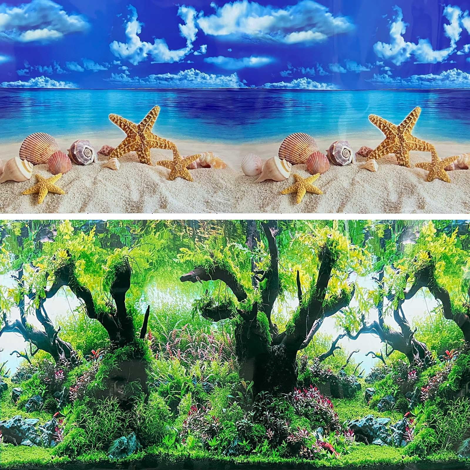 XCNO Fish Aquarium Background Poster Beach Fish Backdrop for Aquarium 10 20 Gallon Tank Wallpaper Fish Tank Background Double Sides Fish Tank Stickers