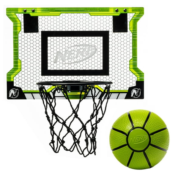 NERF Pro Hoop Basketball Set - Includes Mini Nerf Basketball - Steel Rim for Dunking - Over The Door