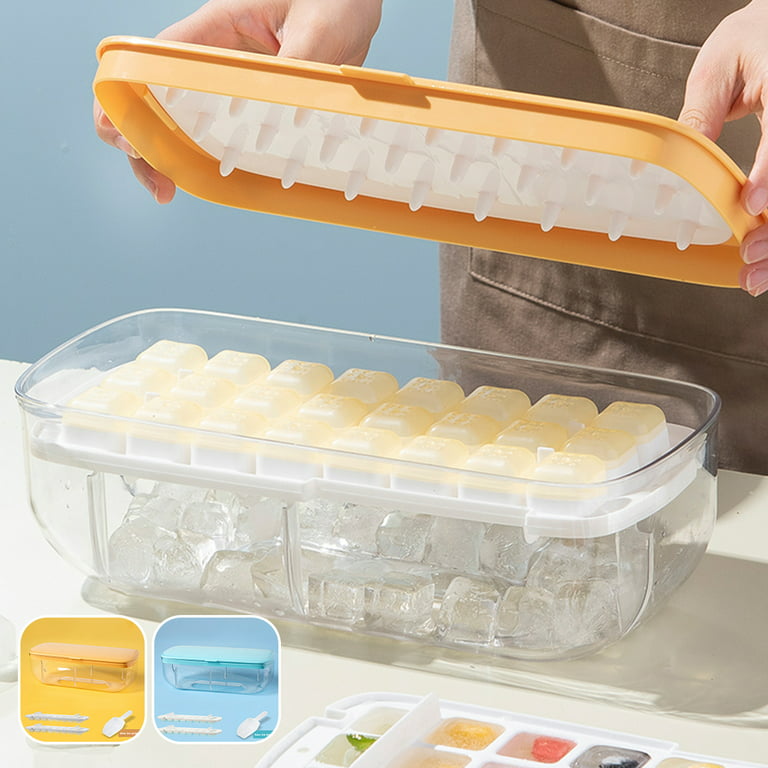 Ice Cube Tray,Ice Cube Trays for Freezer with Ice Box,3 Pack Easy-Release  Ice Trays with Ice Container for Cocktails,Stackable Ice Maker with Storage