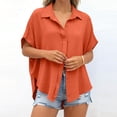 thumbnail image 6 of Horkkom Button Down Shirts for Women Summer Solid Color Short Sleeve Tops Collared Loose Casual Tops Slit Side XXL, 6 of 8