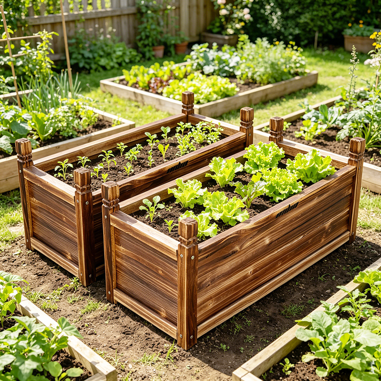 ガーデニングBOX Wisfor Carbonized Pine Wood Raised DIY Flower Garden Bed, 35.4x11
