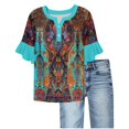 thumbnail image 2 of YYUIJK Womens Floral Printed T Shirts Short Sleeve Tops Dressy Casual Blouses Spring Summer Outfits Multicolor XL, 2 of 5