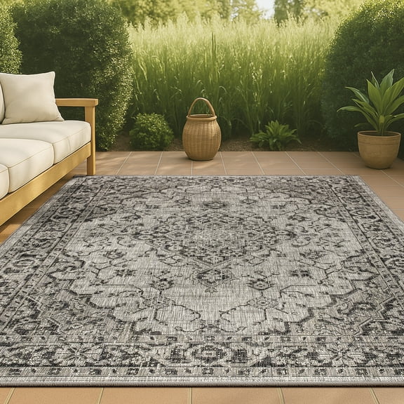 JONATHAN Y SANTA MONICA 9 x 12 Area Rug, Rozetta Boho Medallion Textured Weave - Gray/Black, SMB102D-9