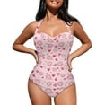 thumbnail image 3 of FKELYI Donut Love Pink Print One Piece Bikini Swimsuits with 2 Pcs Soft Pad Halter Swimwear for Women Tummy Control Bathing Suits Monokini Summer Beachwear for Ladies Water Sports, M, 3 of 6