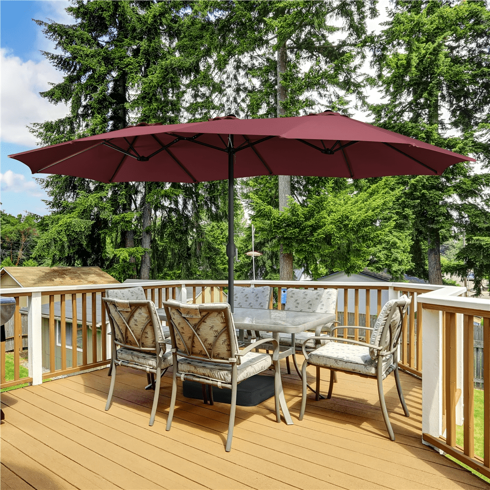 Renwick 15 FT Twin Patio Parasol with Crank Lift, Burgundy