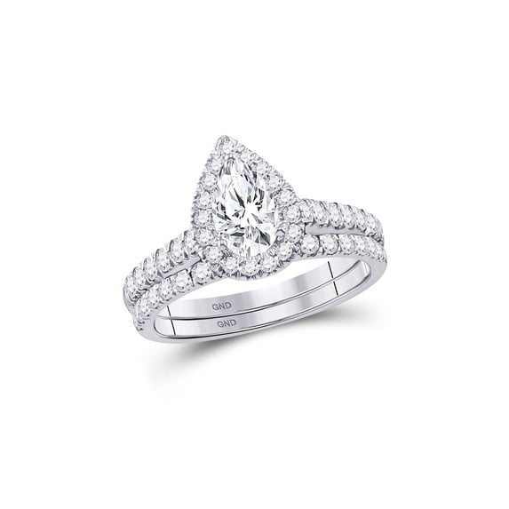 FB Jewels 14kt White Gold Womens Pear Diamond Bridal Wedding Engagement Ring Band Set 1-1/2 Cttw