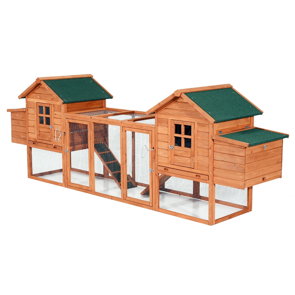 Wooden Chicken Coop with Nesting Box and Outdoor Run