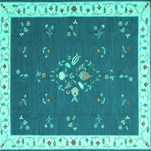 Ahgly Company Indoor Square Abstract Turquoise Blue Contemporary Area Rugs, 3' Square
