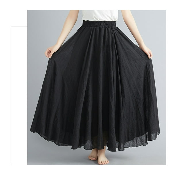 Maxi Skirts for Women Cotton Linen Bohemian Long Skirt Two Layer Swing  A-Line Flowy Skirt Black - Walmart.com