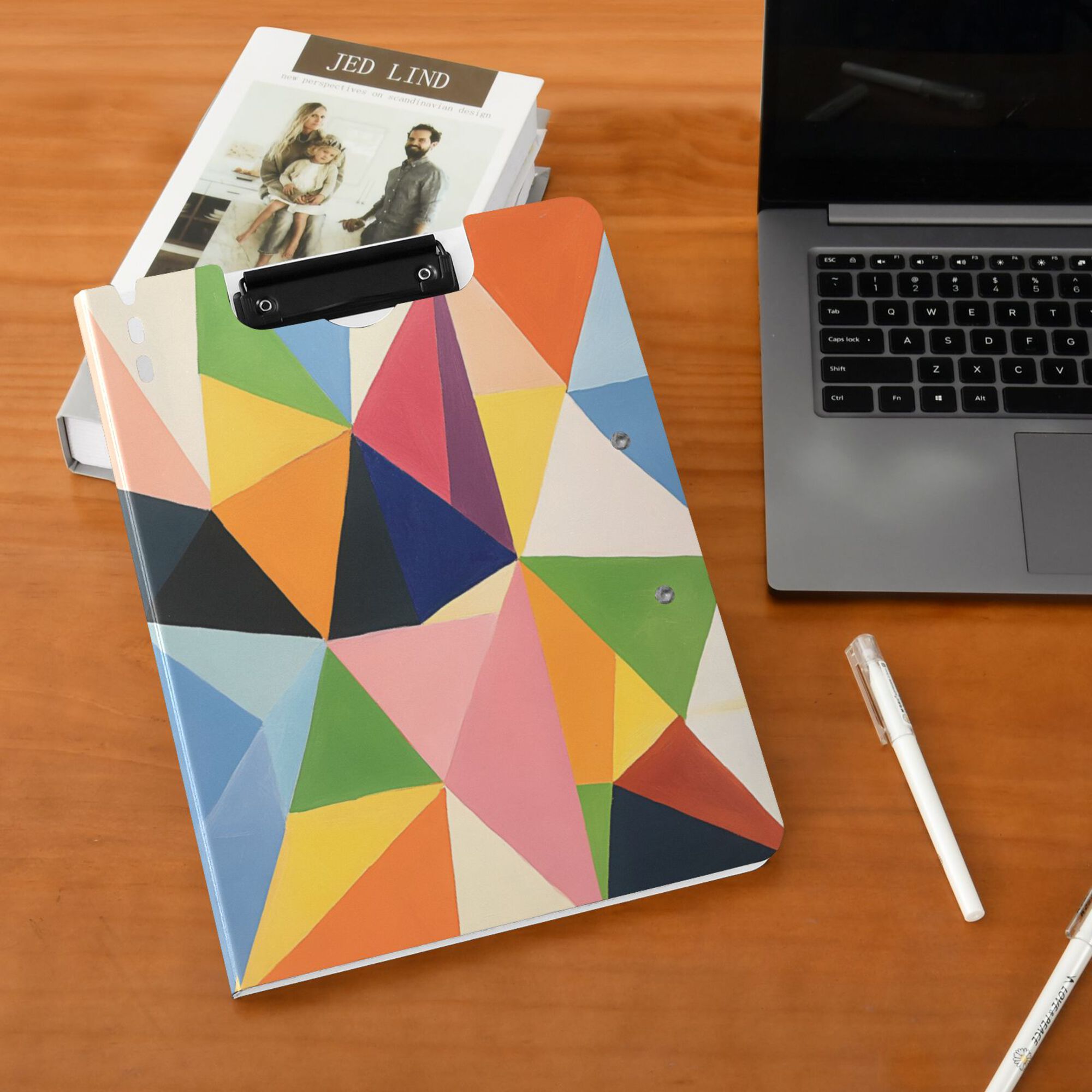 FORMRS A4 Clipboard Folder with Pen Holder Horizontal Foldable School Office Binder, Minimalist Triangles