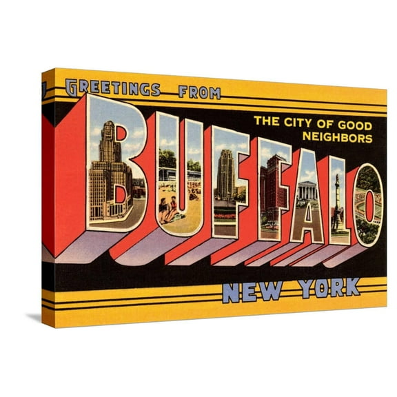 Art.com Greetings from Buffalo, New York Stretched Canvas Print Wall Art, 24" x 16"