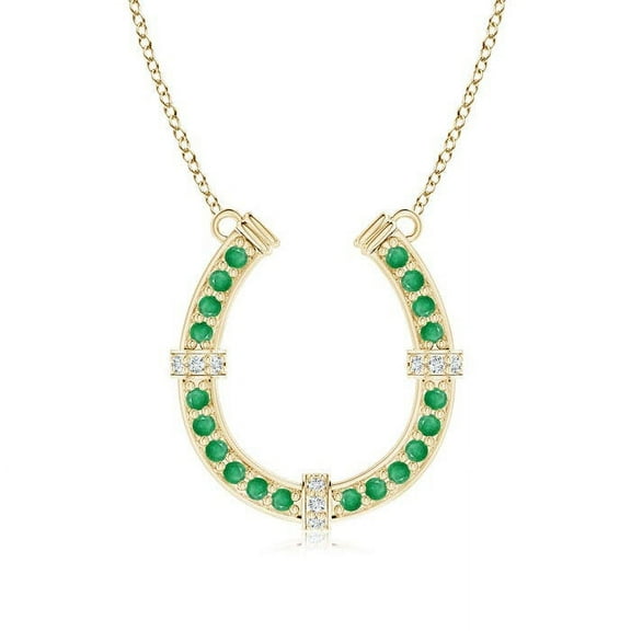 ANGARA Natural Pave-Set Emerald and Diamond Horseshoe Pendant Necklace in 14K Yellow Gold for Women (Size-1.3mm) | May Birthstone, Anniversary, Jewelry Gift for Women | Natural Emerald Necklace